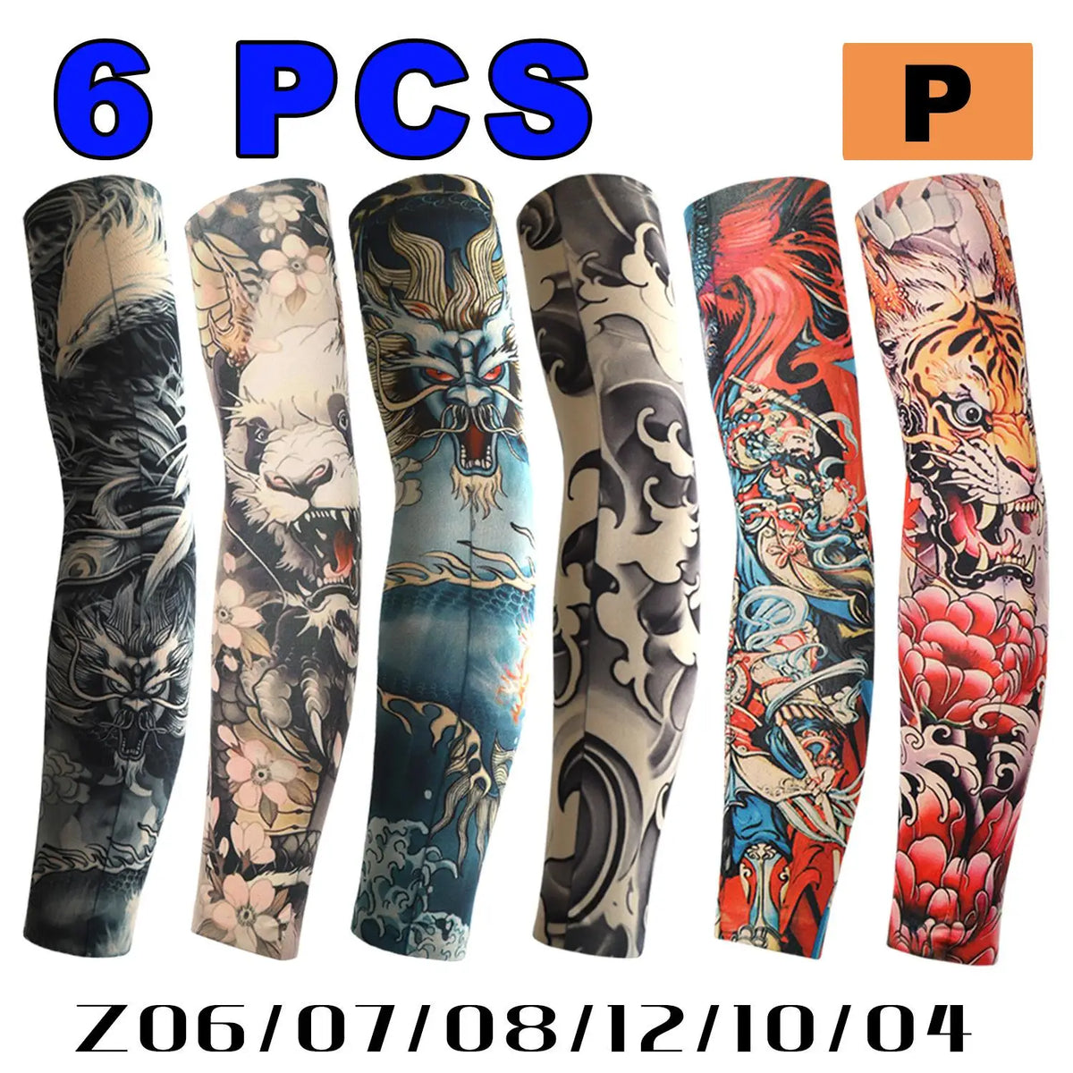 2026 Tattoo Sleeves 6 PCS Unisex Summer UV Sun Protection Arm Covers Cycling Driving Fishing Beach Breathable Nightclub Elastic