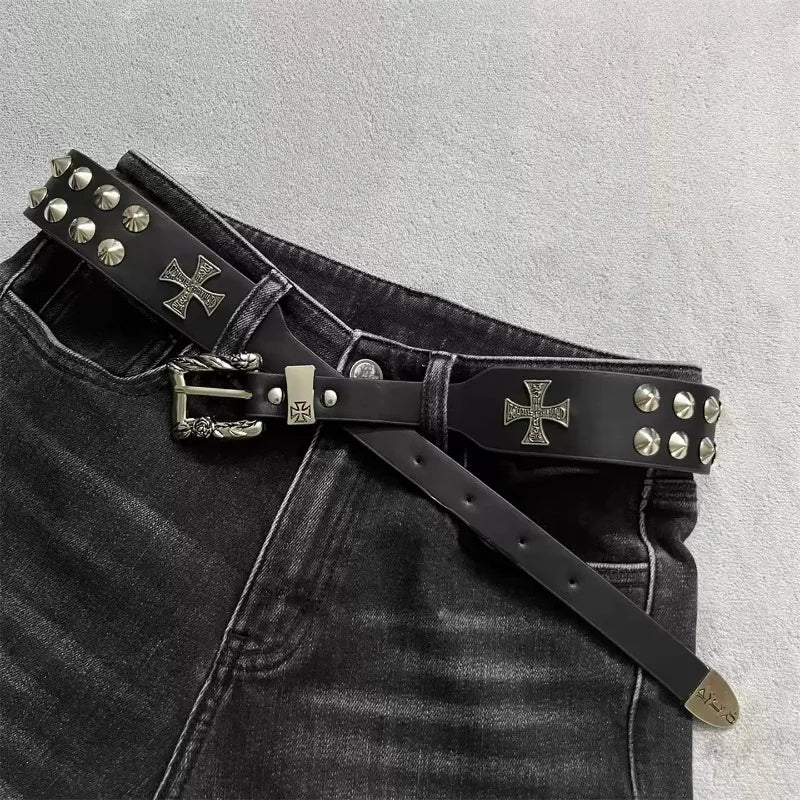 Punk New Gothic Y2K Women Men Belts Luxury Brands Gothic Ladies Hip Hop Punk Rivet Skeleton Print Waist Belt Jeans Waistband