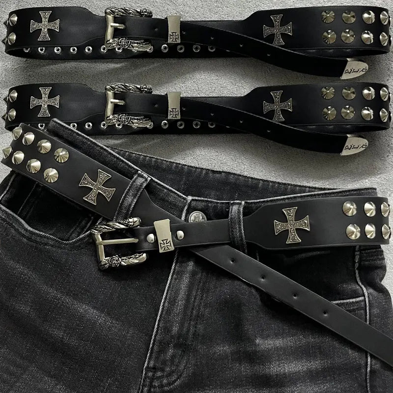 Punk New Gothic Y2K Women Men Belts Luxury Brands Gothic Ladies Hip Hop Punk Rivet Skeleton Print Waist Belt Jeans Waistband