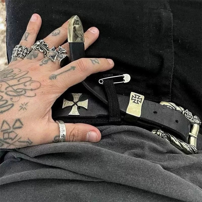 Punk New Gothic Y2K Women Men Belts Luxury Brands Gothic Ladies Hip Hop Punk Rivet Skeleton Print Waist Belt Jeans Waistband