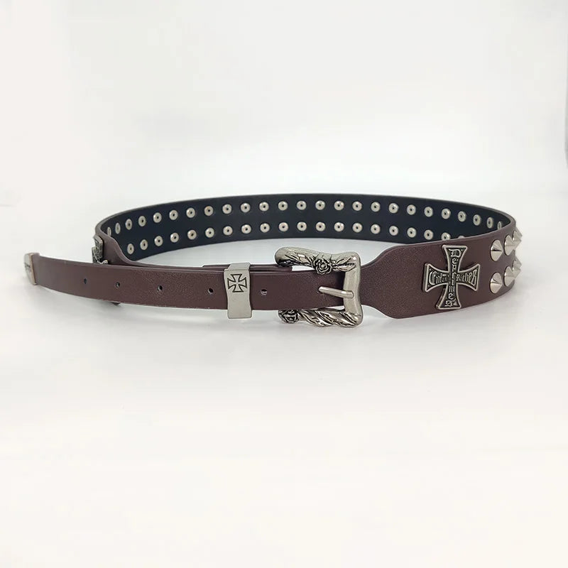 Punk New Gothic Y2K Women Men Belts Luxury Brands Gothic Ladies Hip Hop Punk Rivet Skeleton Print Waist Belt Jeans Waistband