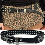 Punk New Gothic Y2K Women Men Belts Luxury Brands Gothic Ladies Hip Hop Punk Rivet Skeleton Print Waist Belt Jeans Waistband