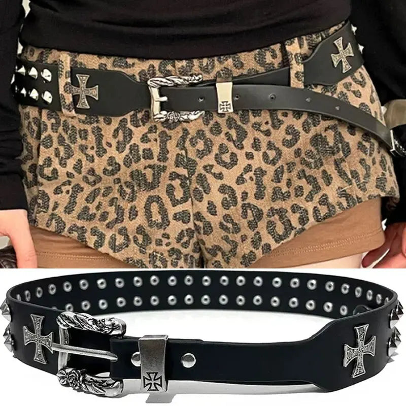 Punk New Gothic Y2K Women Men Belts Luxury Brands Gothic Ladies Hip Hop Punk Rivet Skeleton Print Waist Belt Jeans Waistband