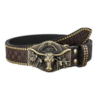 Retro Western Cowboy Men's PU Leather Belt Luxury Design Trendy Brand Ox Head Waistband Jeans Pants Belt