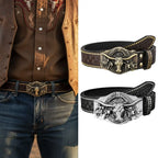 Retro Western Cowboy Men's PU Leather Belt Luxury Design Trendy Brand Ox Head Waistband Jeans Pants Belt