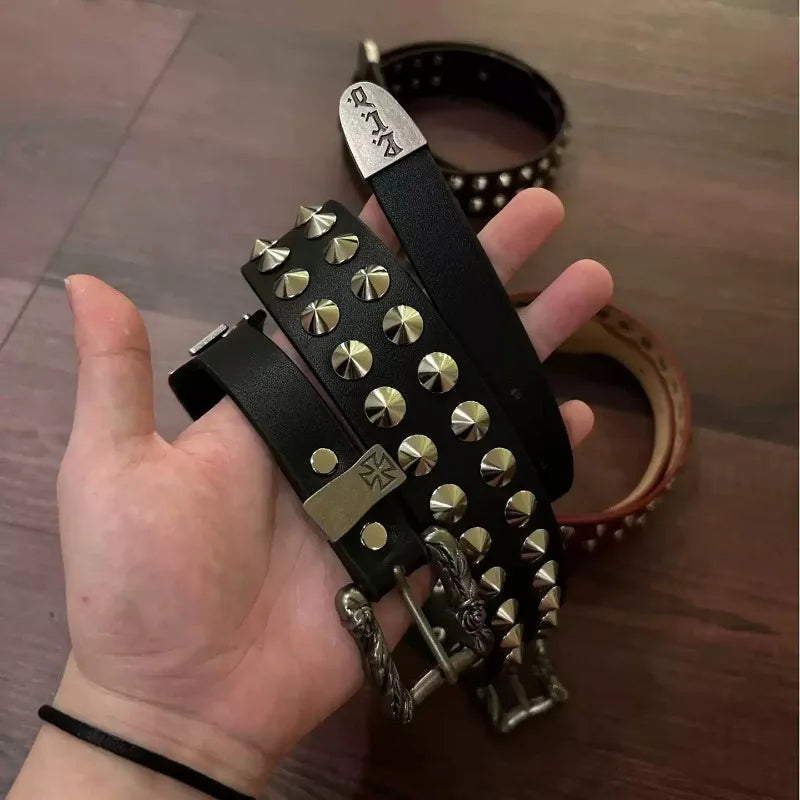 Punk New Gothic Y2K Women Men Belts Luxury Brands Gothic Ladies Hip Hop Punk Rivet Skeleton Print Waist Belt Jeans Waistband