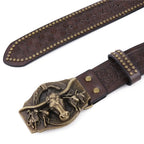 Retro Western Cowboy Men's PU Leather Belt Luxury Design Trendy Brand Ox Head Waistband Jeans Pants Belt