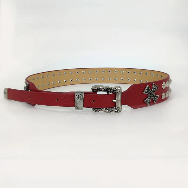 Punk New Gothic Y2K Women Men Belts Luxury Brands Gothic Ladies Hip Hop Punk Rivet Skeleton Print Waist Belt Jeans Waistband